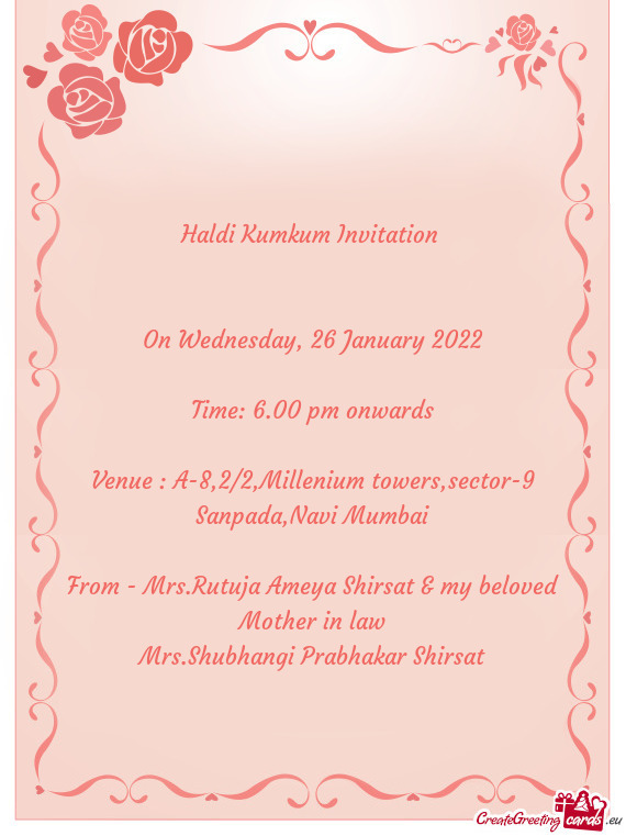 Venue : A-8,2/2,Millenium towers,sector-9 Sanpada,Navi Mumbai