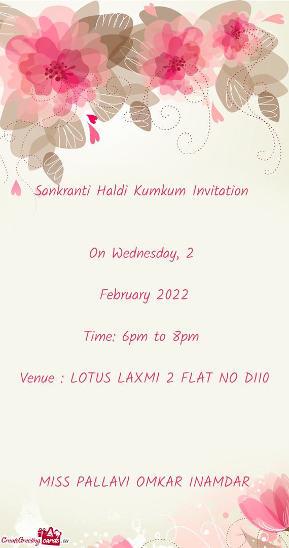 Venue : LOTUS LAXMI 2 FLAT NO D110