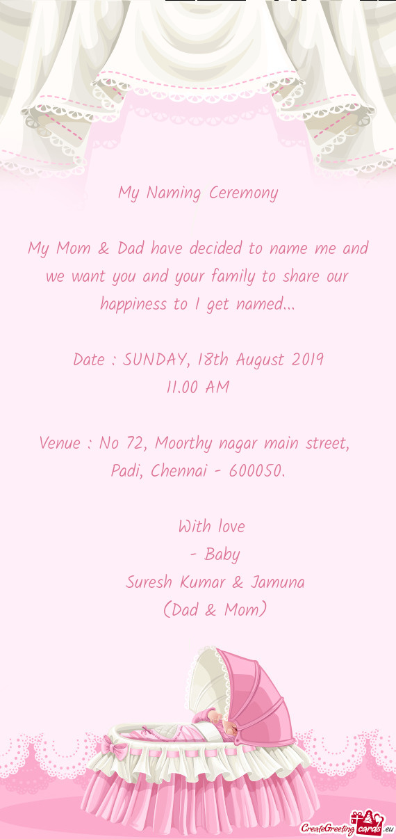 Venue : No 72, Moorthy nagar main street