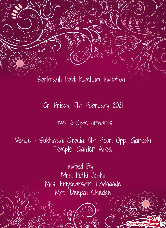 Venue : Sukhwani Gracia, 0th Floor, Opp. Ganesh Temple, Garden Area