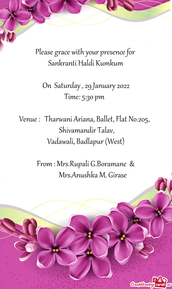 Venue : Tharwani Ariana, Ballet, Flat No.205