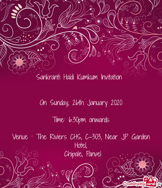 Venue : The Riviers CHS, C-303, Near JP Garden Hotel