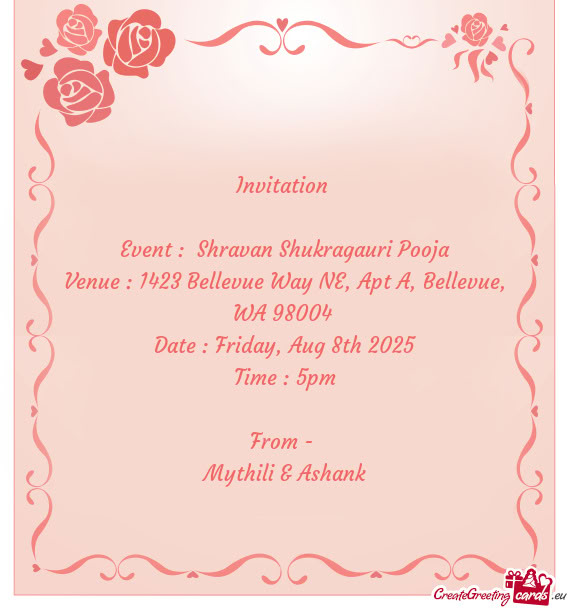 Venue : 1423 Bellevue Way NE, Apt A, Bellevue, WA 98004