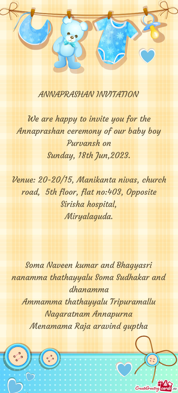 Venue: 20-20/15, Manikanta nivas, church road, 5th floor, flat no:403, Opposite Sirisha hospital