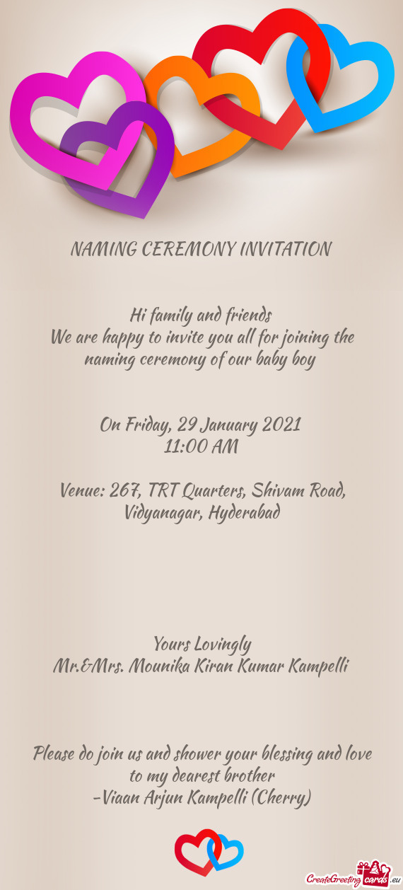 Venue: 267, TRT Quarters, Shivam Road