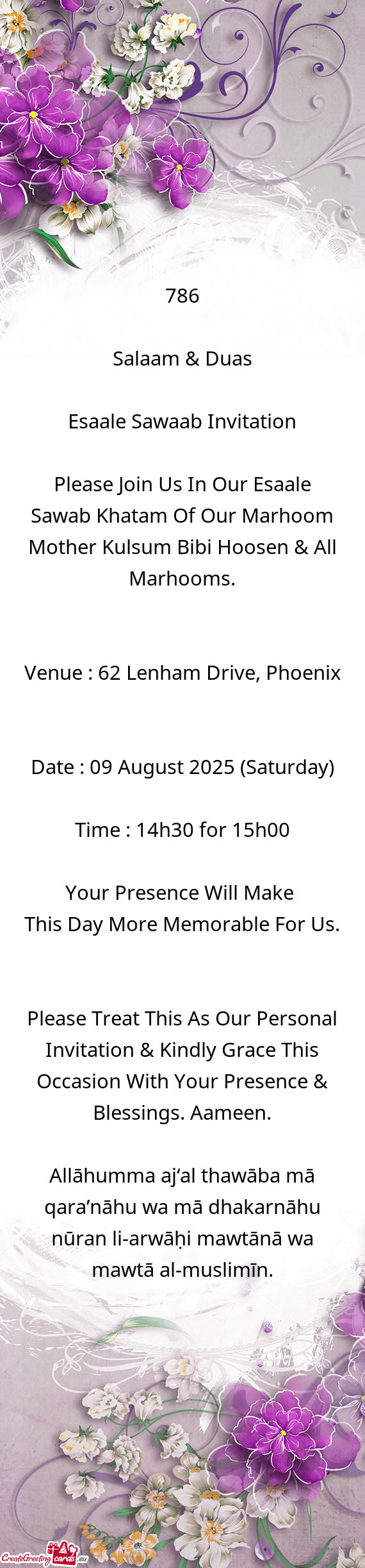 Venue : 62 Lenham Drive, Phoenix