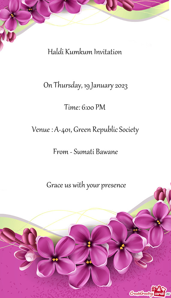 Venue : A-401, Green Republic Society