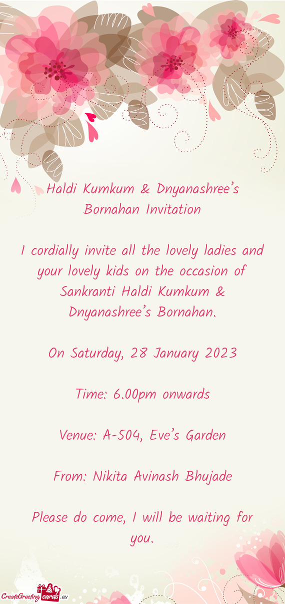 Venue: A-504, Eve’s Garden