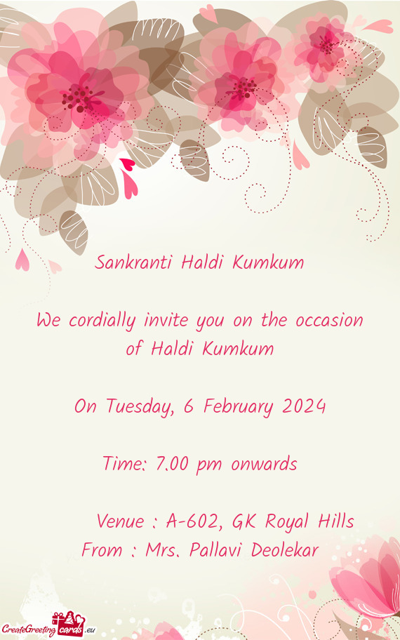 Venue : A-602, GK Royal Hills