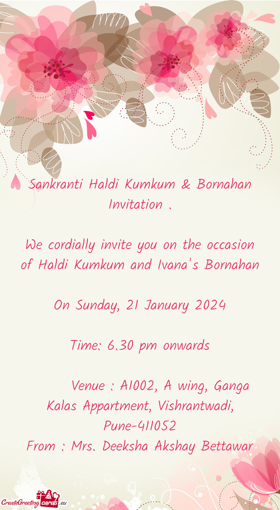 Venue : A1002, A wing, Ganga Kalas Appartment, Vishrantwadi, Pune-411052