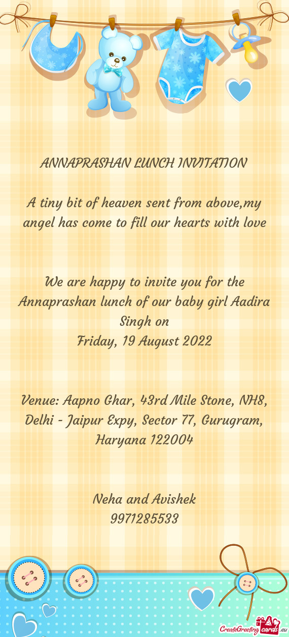 Venue: Aapno Ghar, 43rd Mile Stone, NH8, Delhi - Jaipur Expy, Sector 77, Gurugram, Haryana 122004