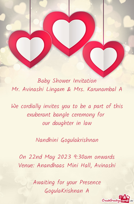 Venue: Anandhaas Mini Hall, Avinashi