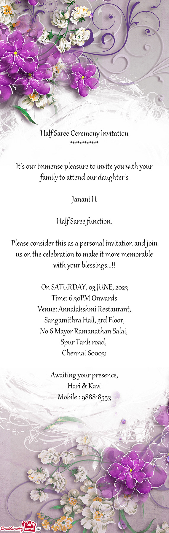 Venue: Annalakshmi Restaurant