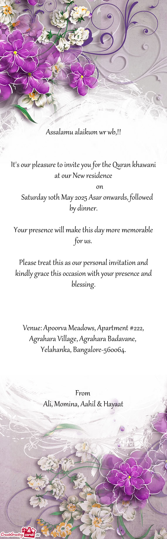 Venue: Apoorva Meadows, Apartment #222