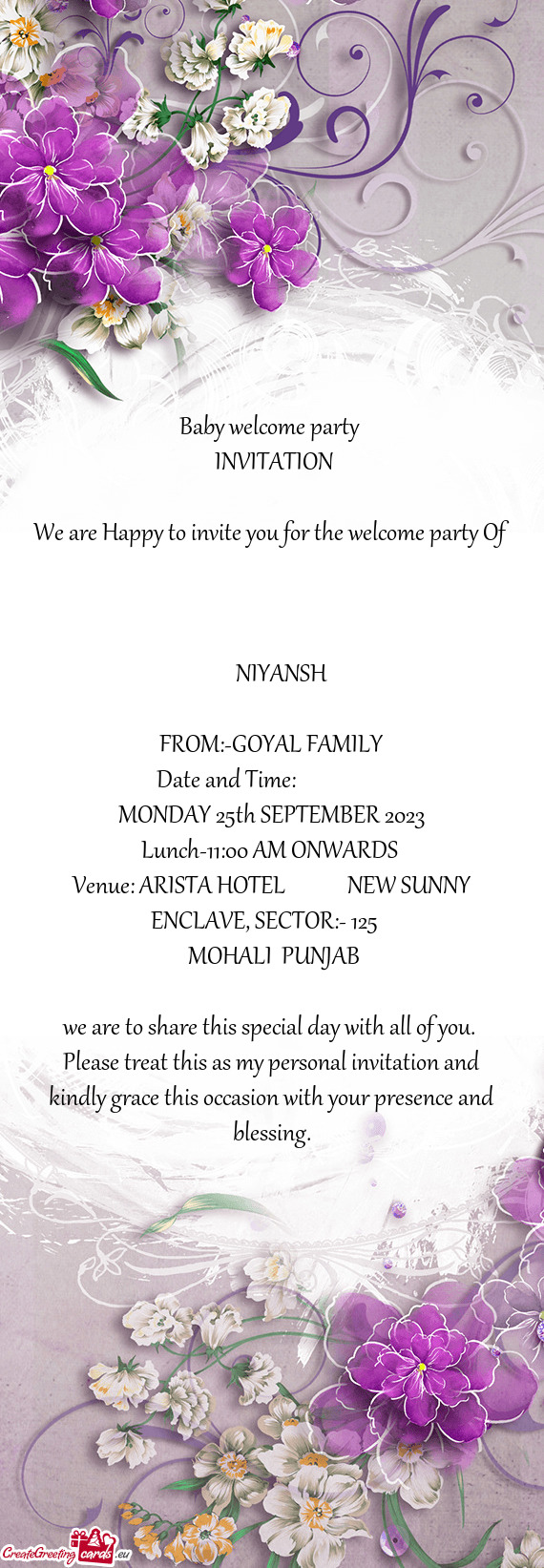 Venue: ARISTA HOTEL    NEW SUNNY ENCLAVE, SECTOR:- 125