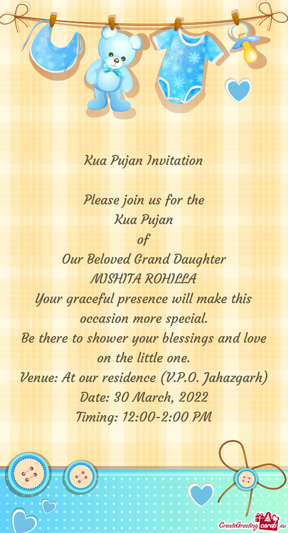 Venue: At our residence (V.P.O. Jahazgarh)