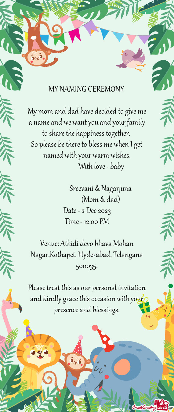 Venue: Athidi devo bhava Mohan Nagar,Kothapet, Hyderabad, Telangana 500035