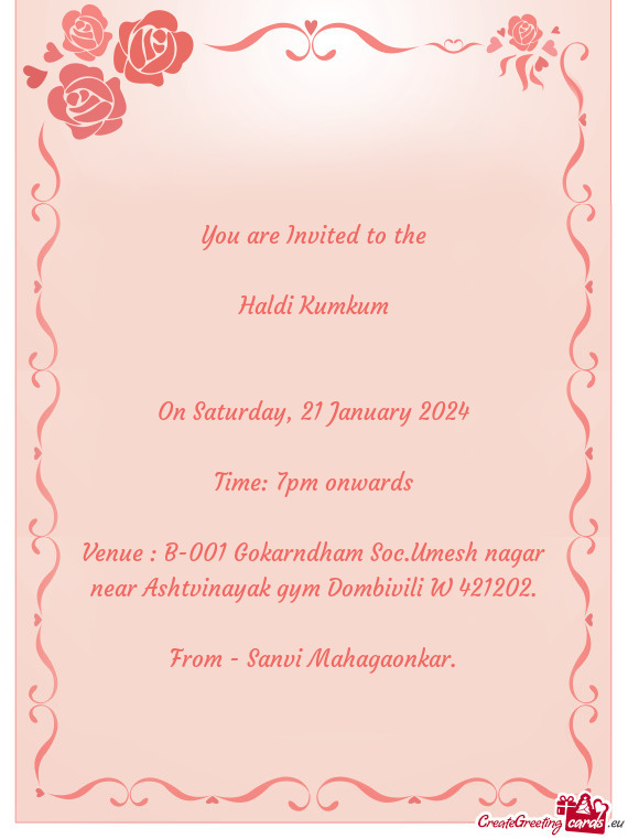 Venue : B-001 Gokarndham Soc.Umesh nagar near Ashtvinayak gym Dombivili W 421202