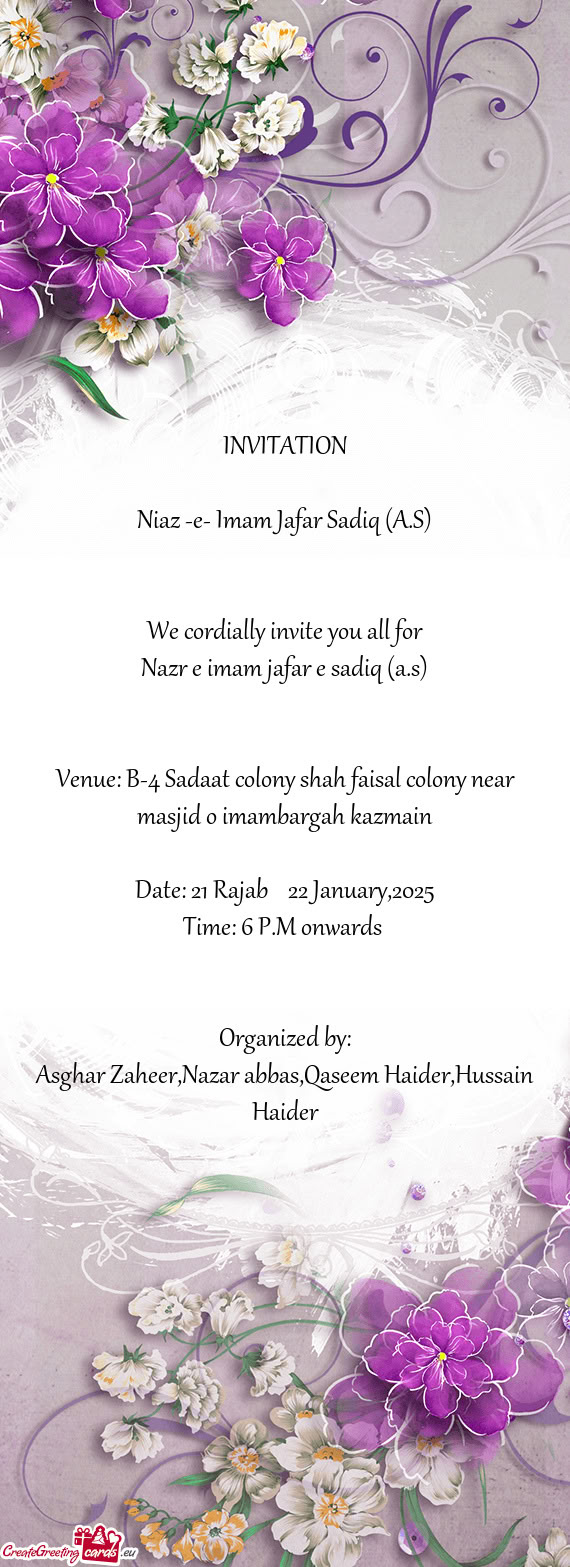 Venue: B-4 Sadaat colony shah faisal colony near masjid o imambargah kazmain