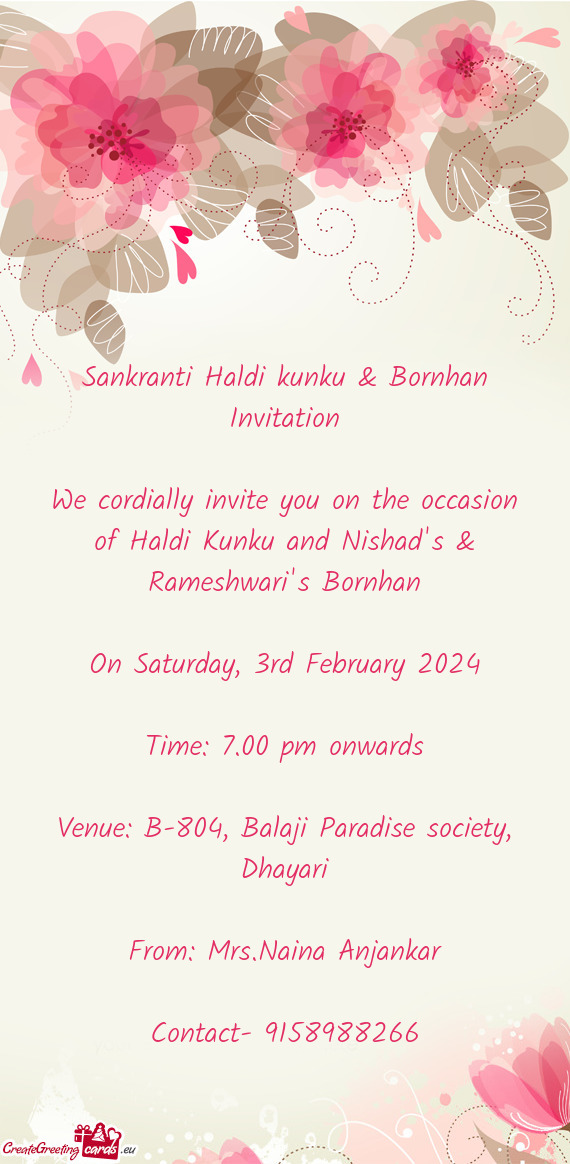 Venue: B-804, Balaji Paradise society, Dhayari