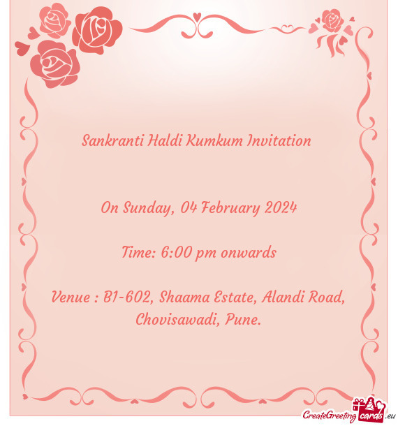 Venue : B1-602, Shaama Estate, Alandi Road, Chovisawadi, Pune