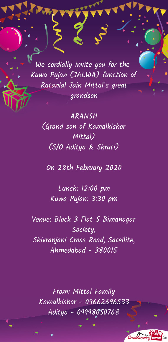 Venue: Block 3 Flat 5 Bimanagar Society