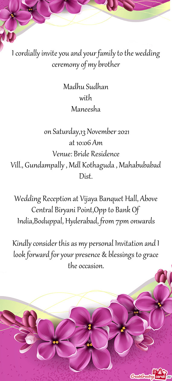 Venue: Bride Residence