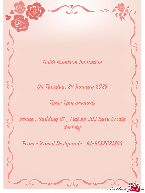 Venue : Building B1 , Flat no 303 Rutu Estate Society