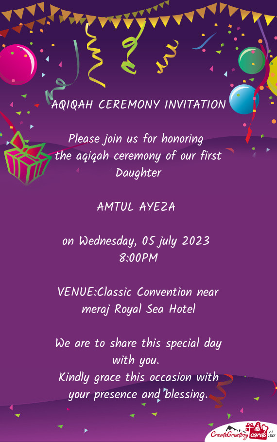 VENUE:Classic Convention near meraj Royal Sea Hotel