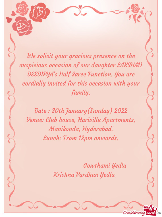 Venue: Club house, Harivillu Apartments, Manikonda, Hyderabad