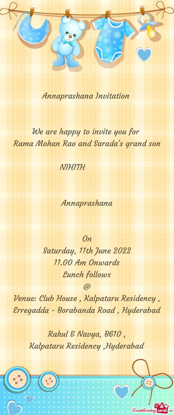 Venue: Club House , Kalpataru Residency , Erregadda - Borabanda Road , Hyderabad