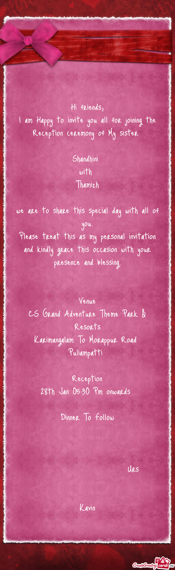 Venue
 CS Grand Adventure Theme Park & Resorts
 Karimangalam To Morappur Road 
 Puliampatti