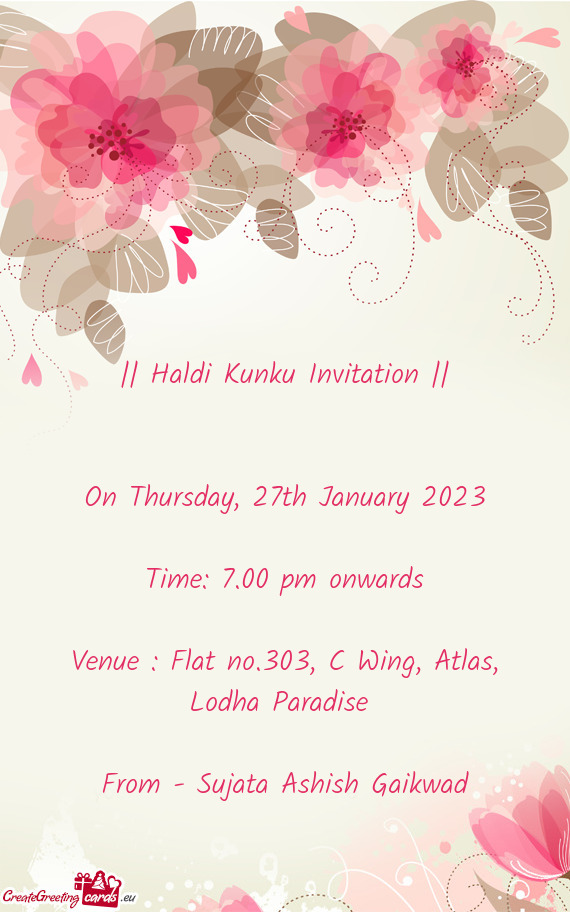 Venue : Flat no.303, C Wing, Atlas