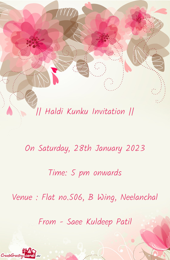 Venue : Flat no.506, B Wing, Neelanchal