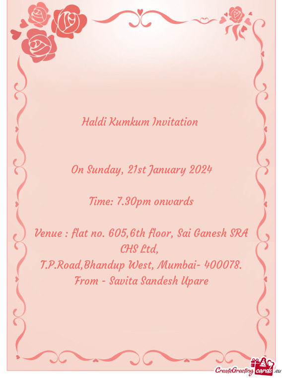 Venue : flat no. 605,6th floor, Sai Ganesh SRA CHS Ltd