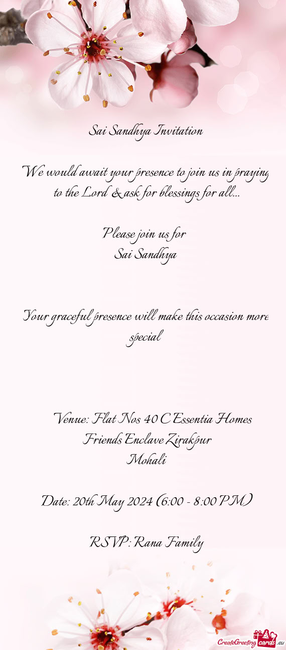 Venue: Flat Nos 40 C Essentia Homes Friends Enclave Zirakpur