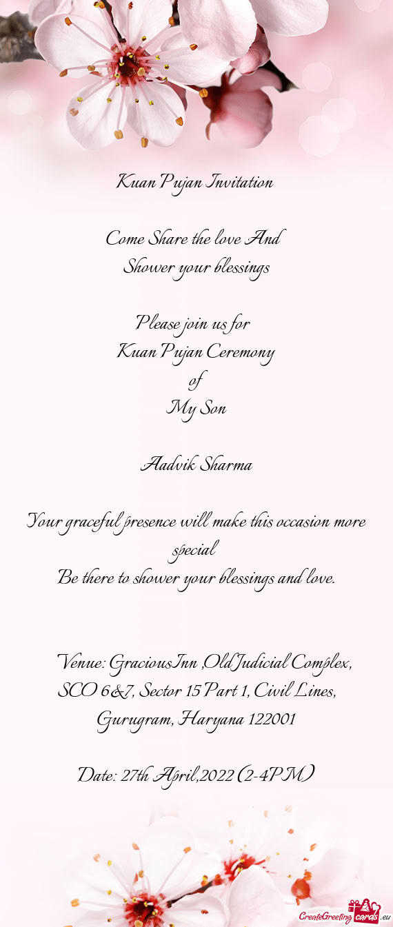 Venue: GraciousInn ,Old Judicial Complex, SCO 6&7, Sector 15 Part 1, Civil Lines, Gurugram, Hary