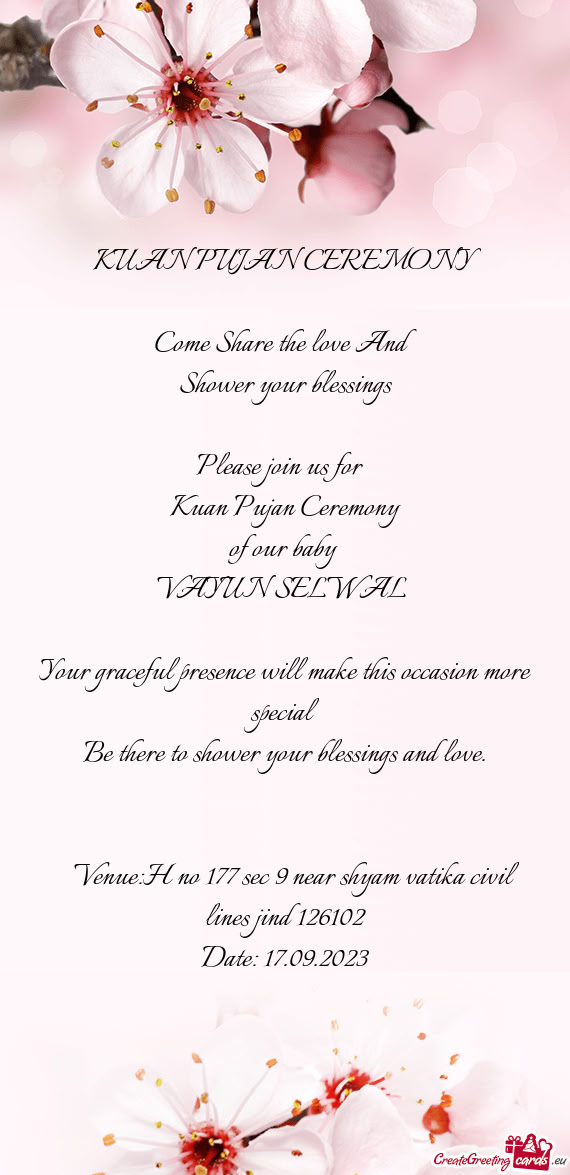 Venue:H no 177 sec 9 near shyam vatika civil lines jind 126102