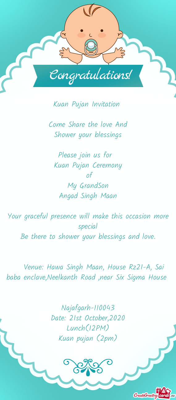 Venue: Hawa Singh Maan, House Rz21-A, Sai baba enclave,Neelkanth Road ,near Six Sigma House