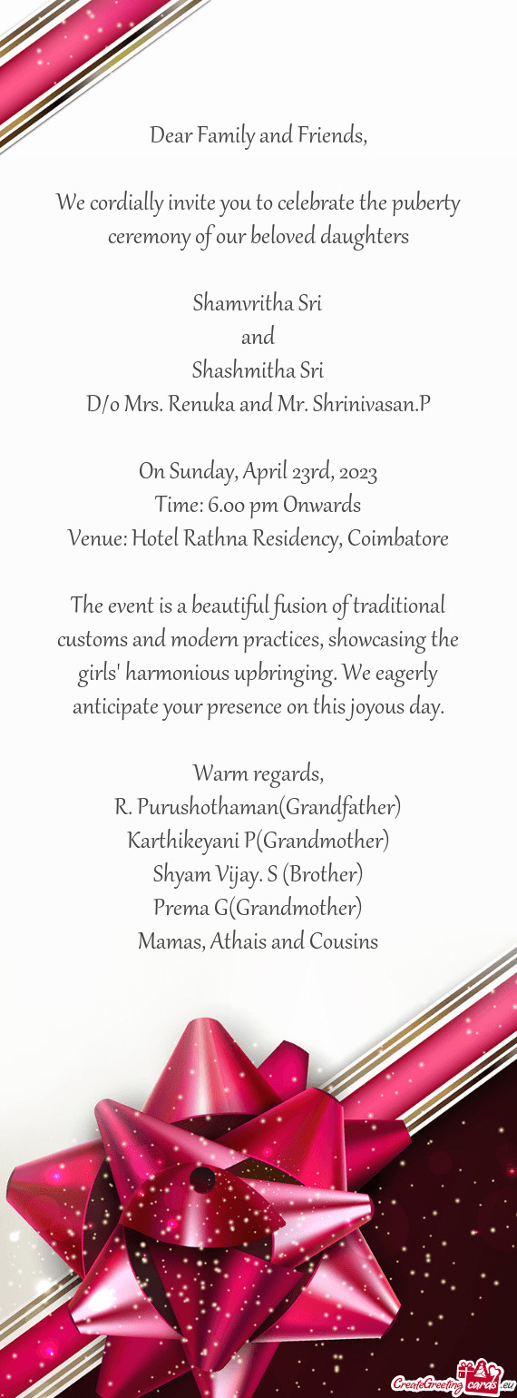 Venue: Hotel Rathna Residency, Coimbatore