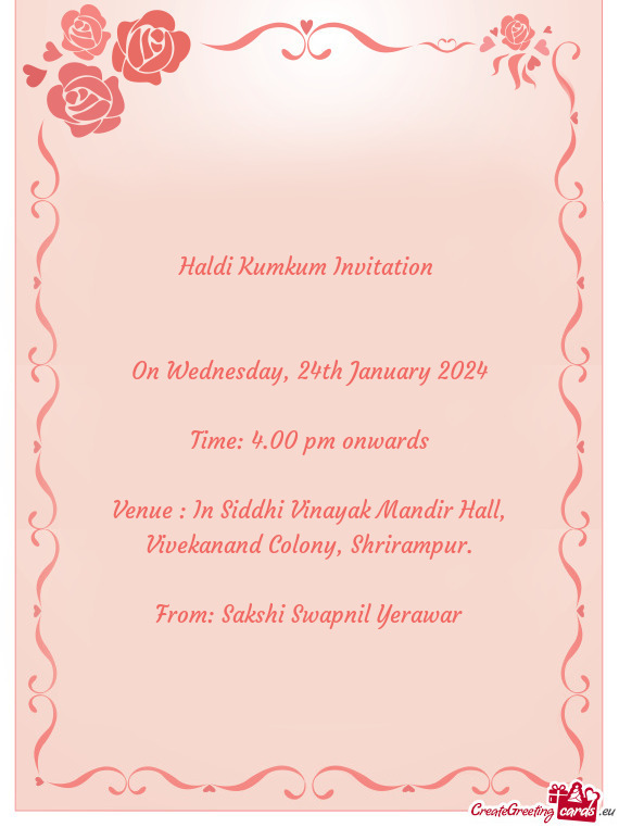 Venue : In Siddhi Vinayak Mandir Hall, Vivekanand Colony, Shrirampur