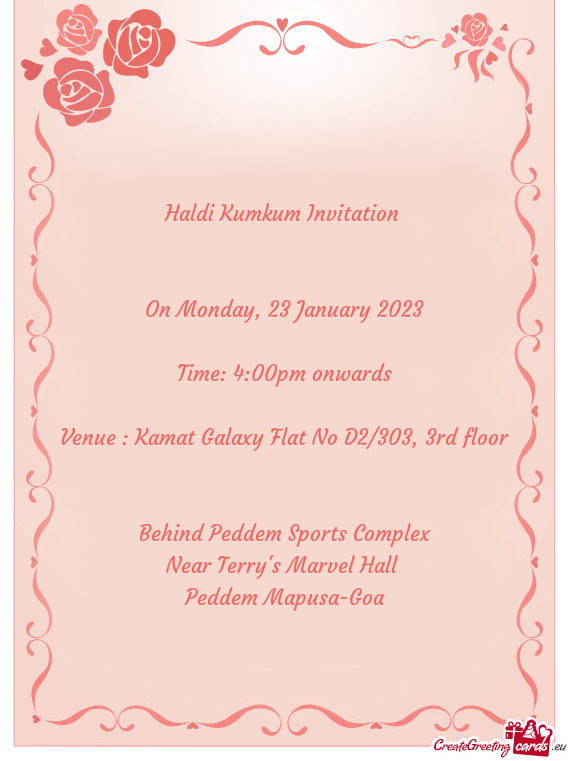 Venue : Kamat Galaxy Flat No D2/303, 3rd floor