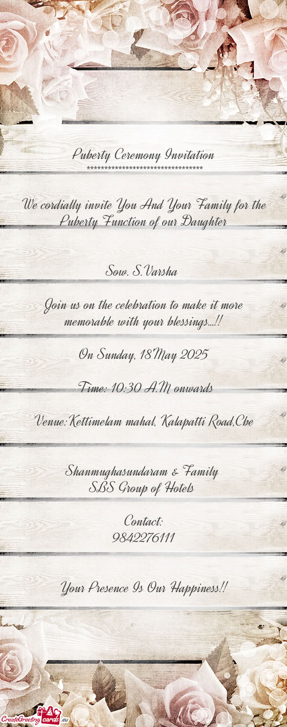 Venue:Kettimelam mahal, Kalapatti Road,Cbe