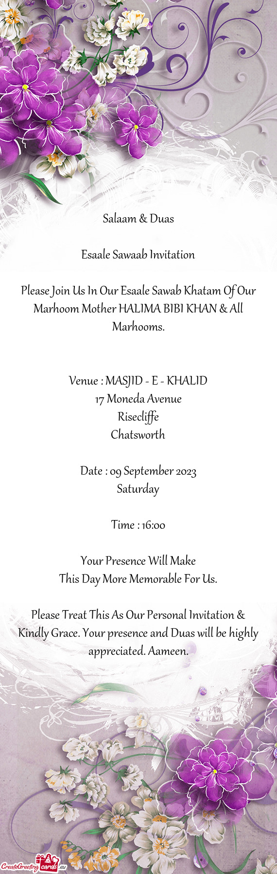 Venue : MASJID - E - KHALID