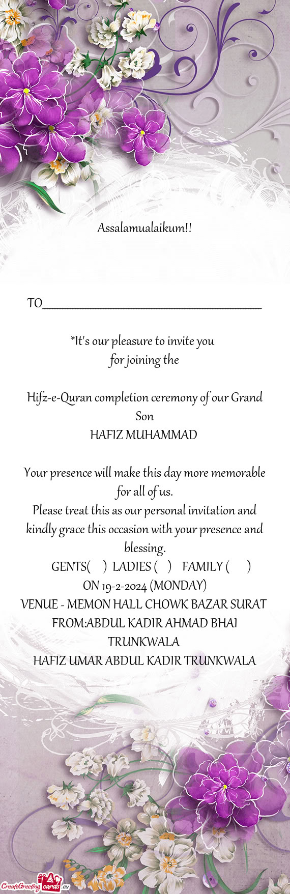 VENUE - MEMON HALL CHOWK BAZAR SURAT