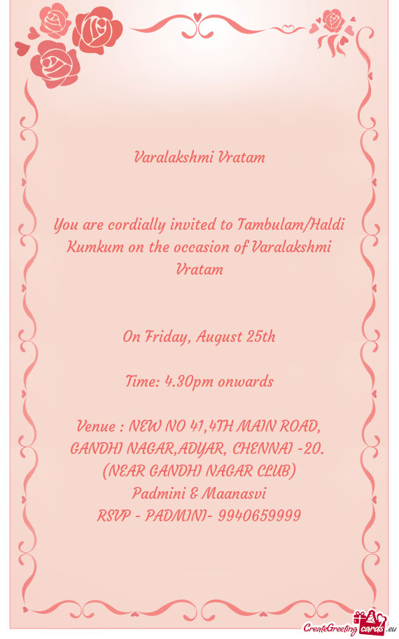 Venue : NEW NO 41,4TH MAIN ROAD