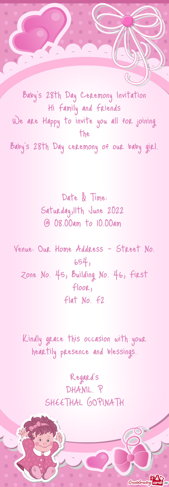 Venue: Our Home Address - Street No. 654