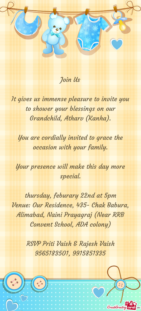 Venue: Our Residence, 435- Chak Babura, Alimabad, Naini Prayagraj (Near RRB Convent School, ADA colo