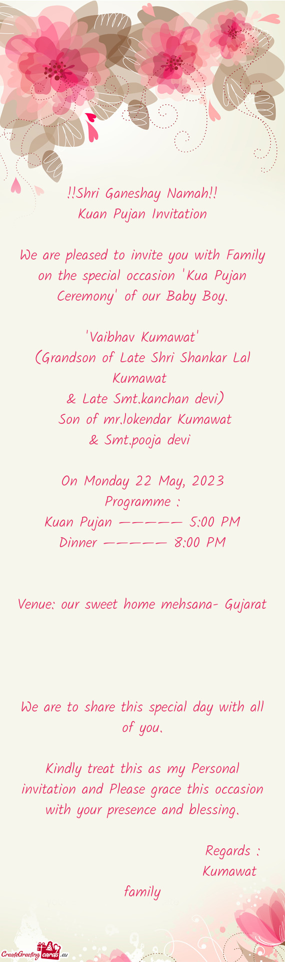 Venue: our sweet home mehsana- Gujarat