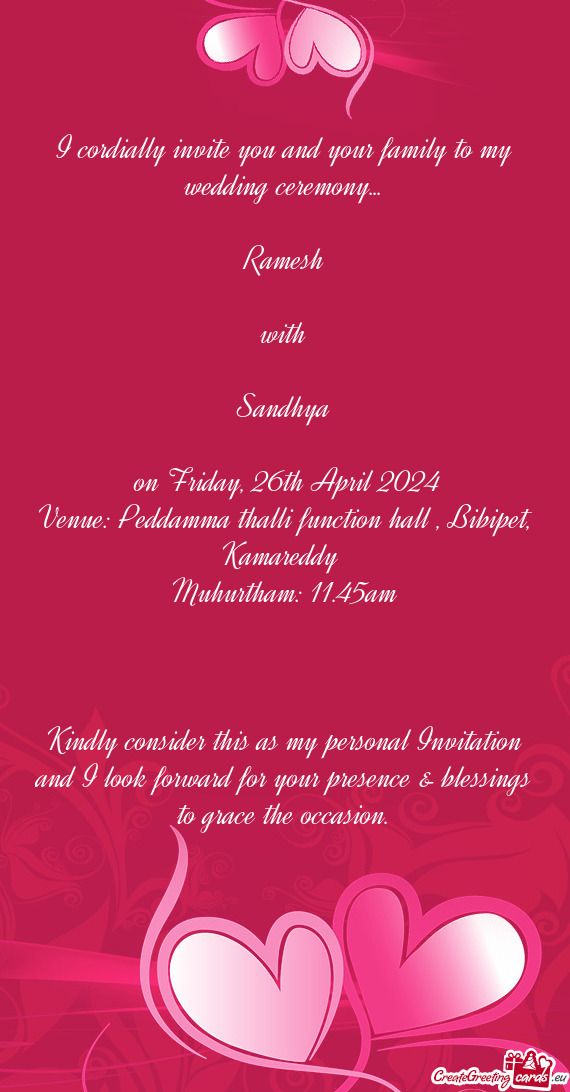 Venue: Peddamma thalli function hall , Bibipet, Kamareddy